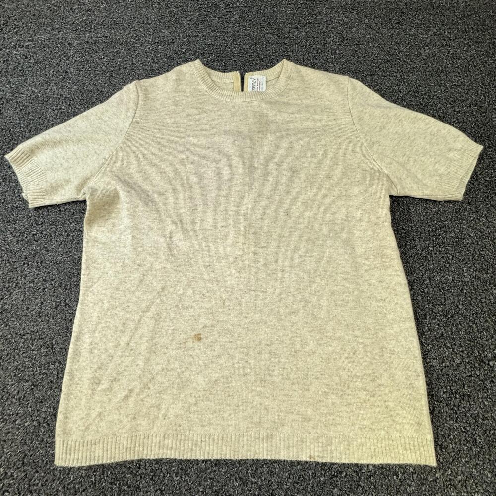 Kimberly Pullover Sweater Womens M Beige Short Sleeve Crew Neck Zipper Cashmere - Picture 1 of 8